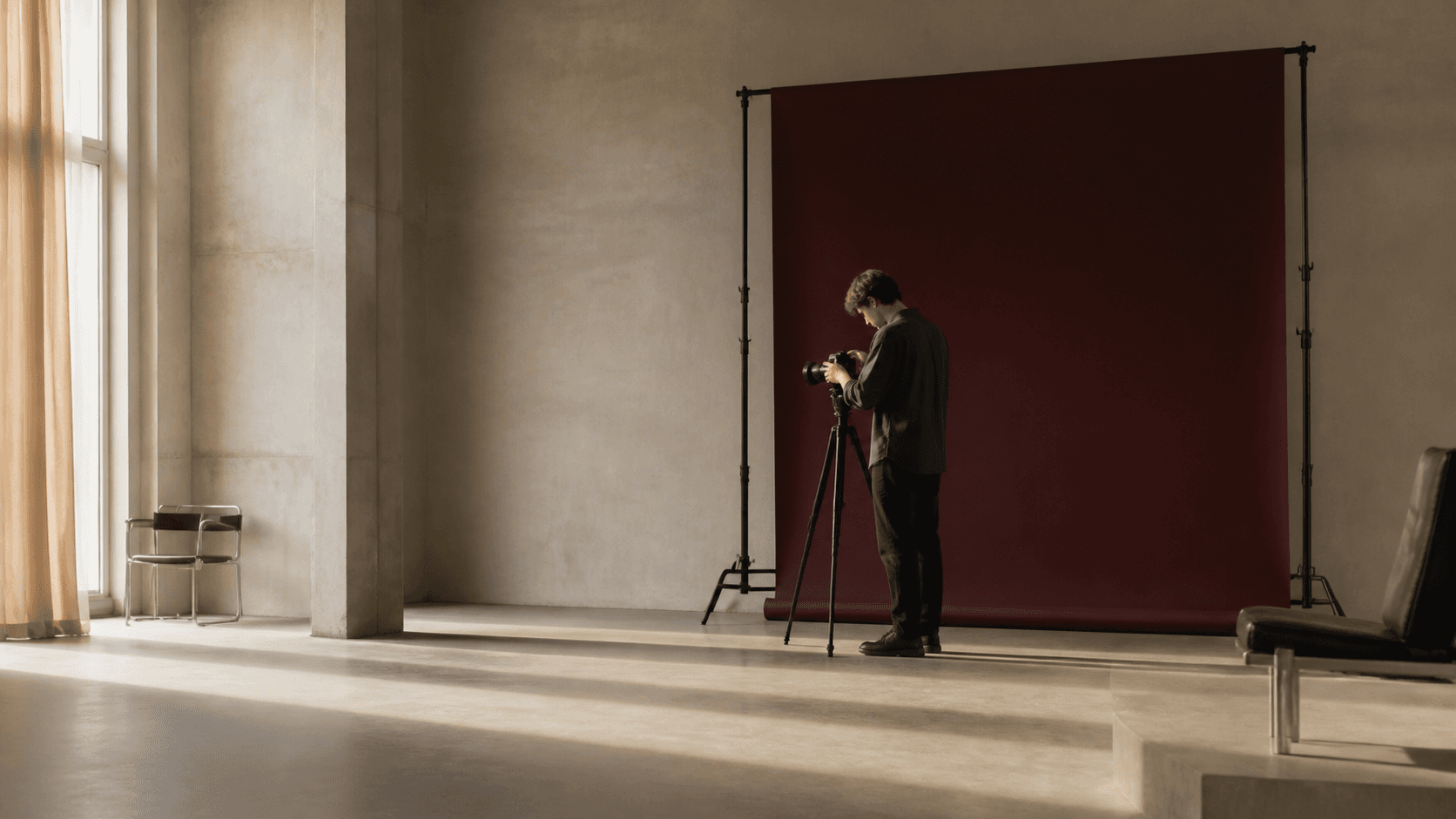 A creator preparing a studio camera