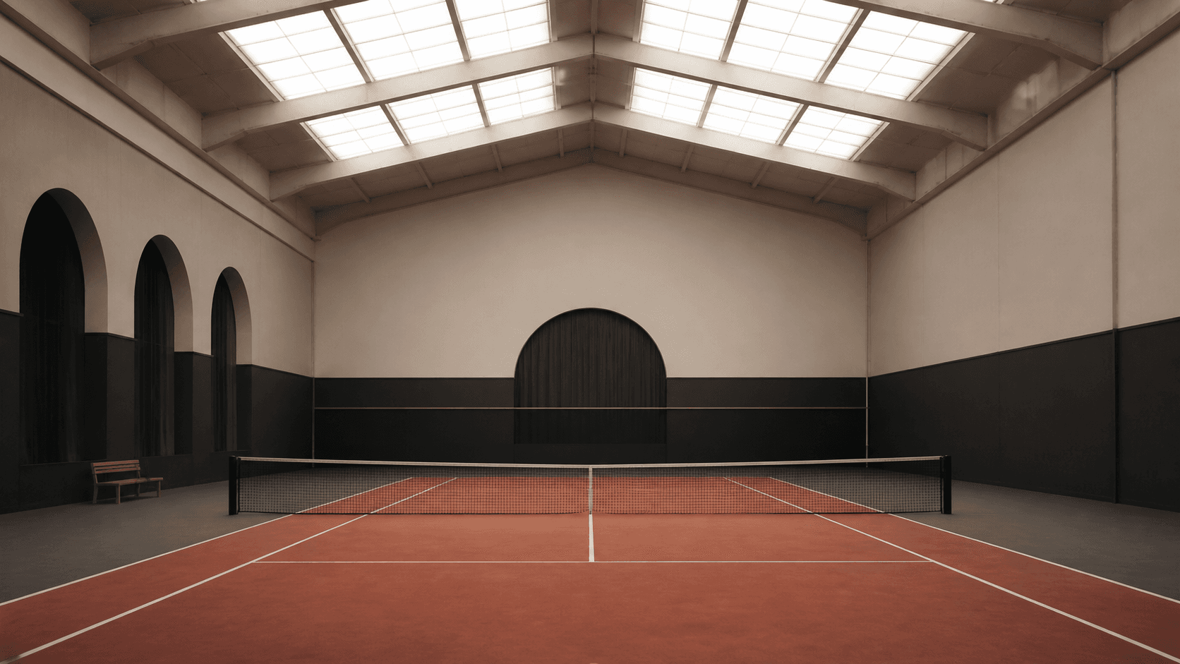 A quiet indoor tennis court